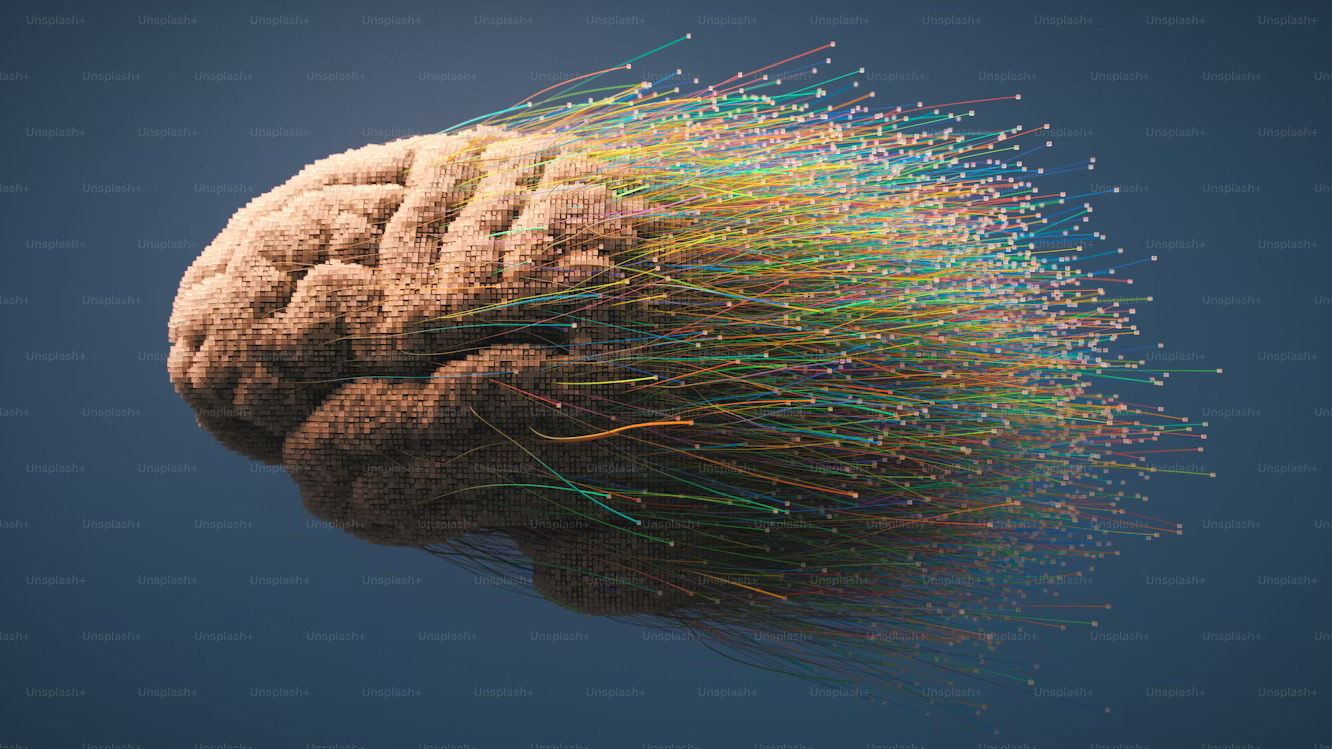 Abstract futuristic human brain with colorful fiber connections